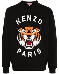 KENZO - Hoodies & Sweatvesten ,Zwart ,Katoen Lucky Tiger Geborduurde Sweatshirt - Lyst