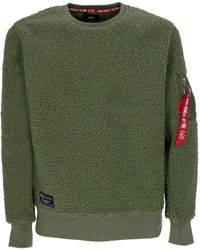 Alpha Industries - Hoodies & Sweatvesten ,Groen ,Polyester Sherpa Crewneck Sweatshirt Salie Groen - Lyst