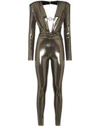 Philipp Plein - Jumpsuits & Playsuits ,Geel ,Polyester Padded Shoulder Lamé Jumpsuit - Lyst