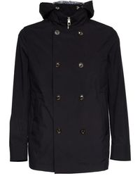 Montecore - Jassen ,Blauw ,Leer Double-Breasted Technical Peacoat - Lyst