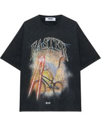 MSGM - Tops ,Zwart ,Katoen T-Shirt Met Grafische Print - Lyst