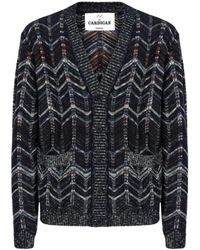 Missoni - Truien & Vesten ,Blauw ,Katoen Katoenen Chevron Cardigan Met Geribbelde Boorden - Lyst