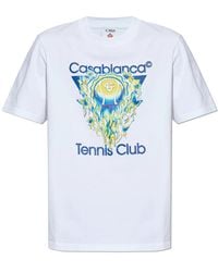 CASABLANCA - Tops ,Wit ,Katoen Tennis Club Icon T-Shirt Met Korte Mouwen - Lyst