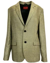 HUGO - Groene Linnen Blend Blazer - Lyst