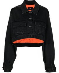3x1 - Jassen ,Zwart ,Denim Zwarte Denimjack Met Spread Kraag - Lyst