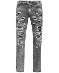 Philipp Plein - Denim Slim Fit Met Metalen Gaas - Lyst