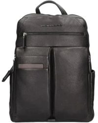 Piquadro - Schwarzer Leder-Rucksack Mit Laptopfach - Lyst