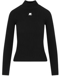 Courreges - Jersey Negro De Cuello Alto Y Canalé, Mujer, Talla - Lyst