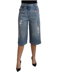 Dolce & Gabbana - Blaue wide leg cropped mid waist baumwoll jeans - Lyst