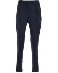 PT Torino - Broeken ,Blauw ,Wol Slim Fit Pantalon Met Plooien Aan De Voorkant - Lyst