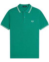 Fred Perry - Tops ,Groen ,Katoen Polo Shirt Van Katoen Met Streepdetails - Lyst