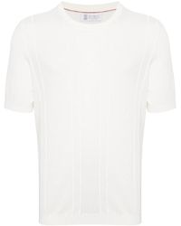 Brunello Cucinelli - Weiße baumwollstrick crew neck t-shirts - Lyst