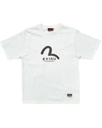 Evisu - Möwen-print multi-pocket t-shirt bianca - Lyst