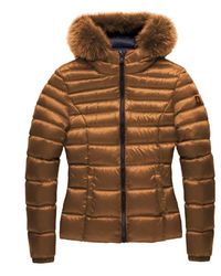 Refrigiwear - Giacca imbottita marrone con cappuccio in pelliccia - Lyst