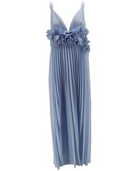 P.A.R.O.S.H. - P.A.R.O..H. ,Kleedjes ,Blauw ,Lange Geplooide Jurk Met Bloemapplicaties - Lyst
