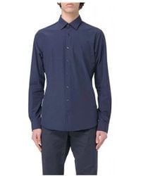 Michael Kors - Overhemden ,Blauw ,Leer Performance Stretch Slim Shirt - Lyst