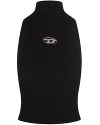 DIESEL - Geripptes schwarzes ärmelloses top mit oval d logo - Lyst
