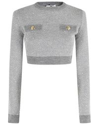 Elisabetta Franchi - Truien & Vesten ,Grijs ,Pailletten Paillet Crew Neck Zwarte Trui - Lyst
