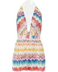 Missoni - Jumpsuits & Playsuits ,Veelkleurig ,Nylon Zig Zag Halterneck Cutout Playsuit - Lyst
