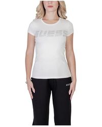 Guess - Weißes t-shirt mit print, kurze ärmel - Lyst