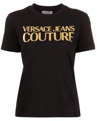 Versace - Camiseta negra con logo y mangas cortas - Lyst