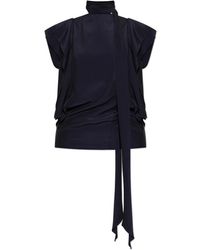 Lanvin - Tops ,Zwart ,Leer Geplooide Top - Lyst