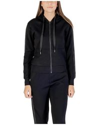 Guess - Zwarte Hoodie Met Rits En Zakken - Lyst