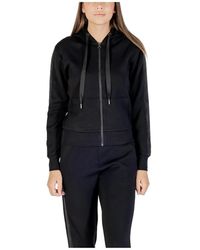 Guess - Zwarte Hoodie Met Rits En Zakken - Lyst