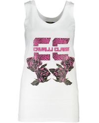 Roberto Cavalli - Tops ,Wit ,Katoen Witte Katoenen Top Met Gedurfd Print - Lyst