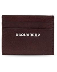 DSquared² - Accessoires ,Rood ,Leer Leren Kaarthouder Met Logo - Lyst