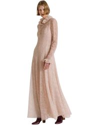 Alberta Ferretti - Kleedjes ,Roze ,Tule Micro Floral Silk Tulle Long Dress - Lyst