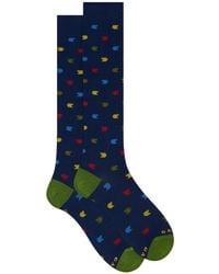 Gallo - Lange Blaue Baumwollsocken Für Herren Mit Farbenfrohem Kleinen Hahn Motiv - Lyst