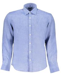 North Sails - Camicia in lino blu con colletto italiano - Lyst