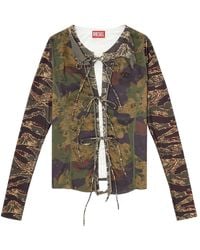 DIESEL - Tops ,Veelkleurig ,Camouflage Geborduurde Top Met Ruche Trim - Lyst