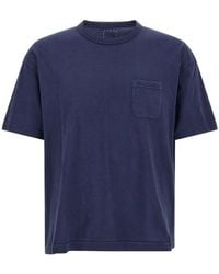 Visvim - Tops ,Blauw ,Wol Jumbo T-Shirt Met Borstzak - Lyst