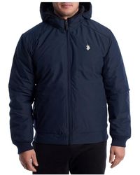 U.S. POLO ASSN. - Jassen ,Blauw ,Leer Bomberjack Met Capuchon - Lyst