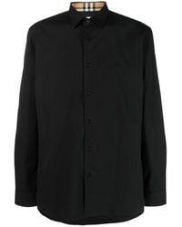 Burberry - Camicia nera in popeline con motivo monogramma - Lyst