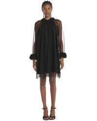 Viktor & Rolf - Kleedjes ,Zwart ,Tule Lange Tule Mouwloze Jurk Met Rouches - Lyst