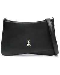 Patrizia Pepe - Schwarze lederschultertasche mit goldfarbenem logo - Lyst