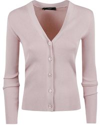 Weekend by Maxmara - Gerippter Brauner Cardigan Mit Perlmuttknöpfen - Lyst