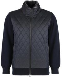 Paul & Shark - Jassen ,Blauw ,Leer Gewatteerd Gebreid Jack Met Leren Details - Lyst
