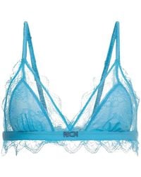 John Richmond - Ondergoed ,Blauw ,Geborduurde Kanten Bh Met Dunne Verstelbare Bandjes - Lyst