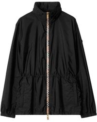 Burberry - Zwarte Verborgen Capuchon Jas Check Detail - Lyst