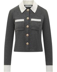 Self-Portrait - Truien & Vesten ,Grijs ,Katoen Contrast Collar Cardigan - Lyst