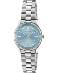 Gucci - 29 Mm Edelstahlgehäuse, Blaues Zifferblatt, Edelstahlarmband, Quarzwerk - Lyst