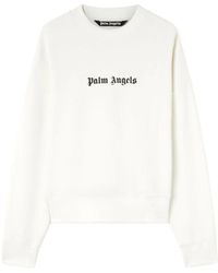Palm Angels - Hoodies & Sweatvesten ,Wit ,Katoen Sweatshirt Met Logo Print En Ronde Hals - Lyst