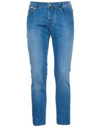 Jacob Cohen - Slim-Fit Denim Jeans Mit Grünem Leder - Lyst