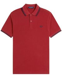 Fred Perry - Tops ,Rood ,Katoen Gestreepte Kraag Polo Shirt Met Iconisch Borduurwerk - Lyst