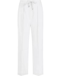Brunello Cucinelli - Pantaloni bianchi in cotone e lino gamba dritta - Lyst
