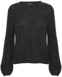 Soaked In Luxury - Schwarzer V-Ausschnitt Pullover Mit Puffärmeln - Lyst
